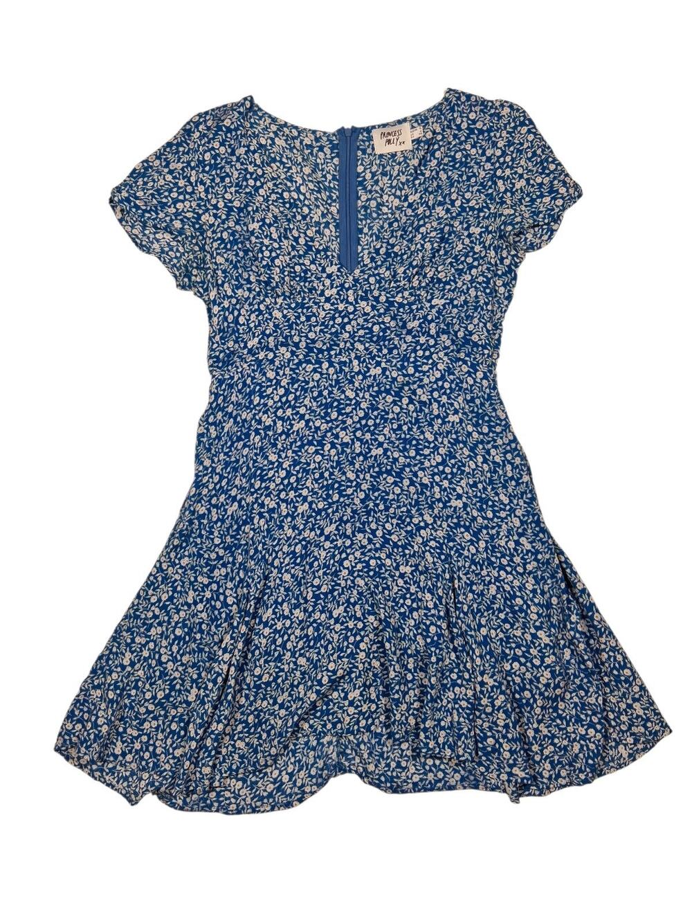 Princess Polly Womens Blue Floral Short Sleeve V-Neck The Sting Mini Dress SZ 4